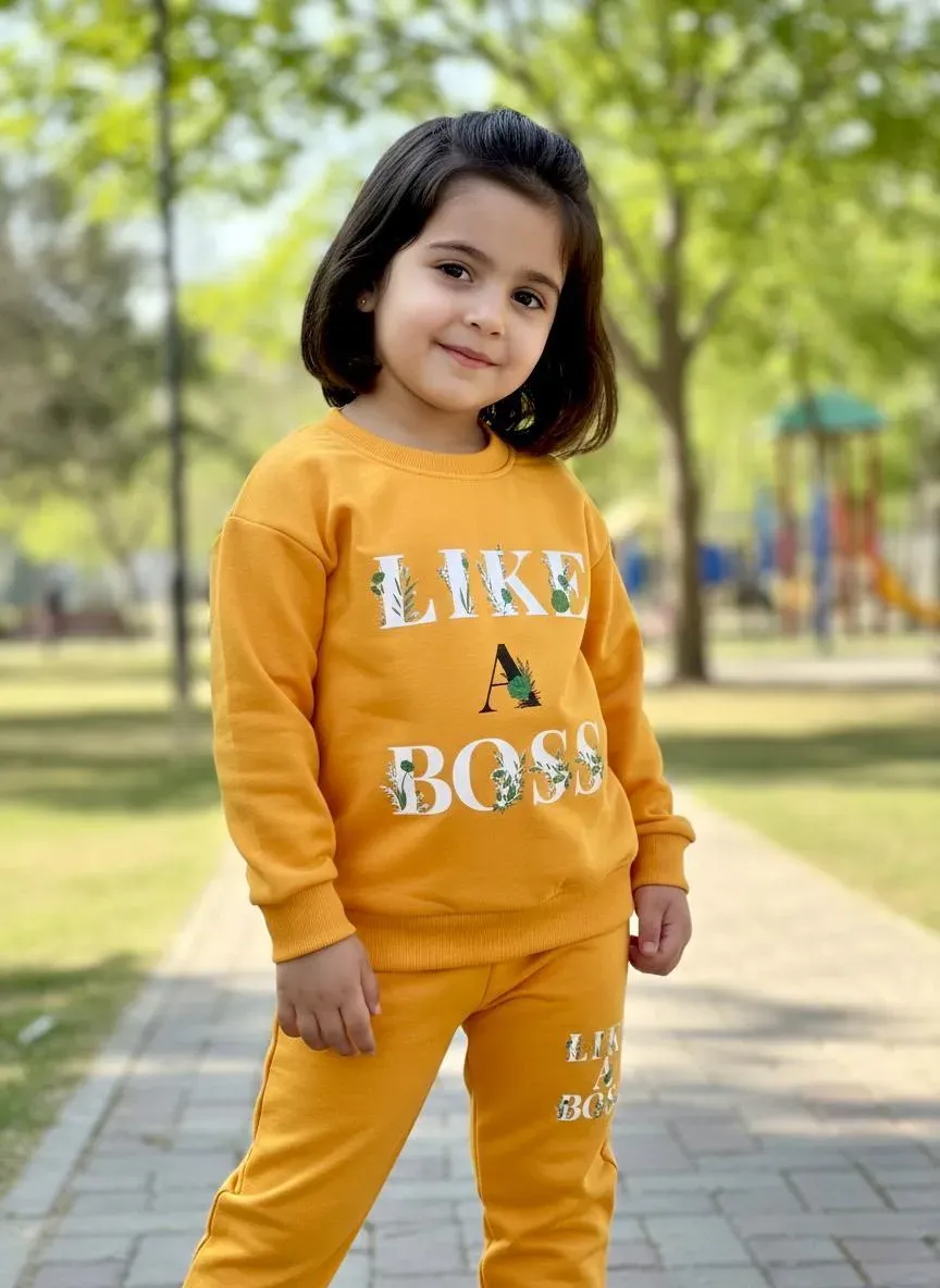 Kids Fleece 2-Piece Set LIKE A BOSS Orange