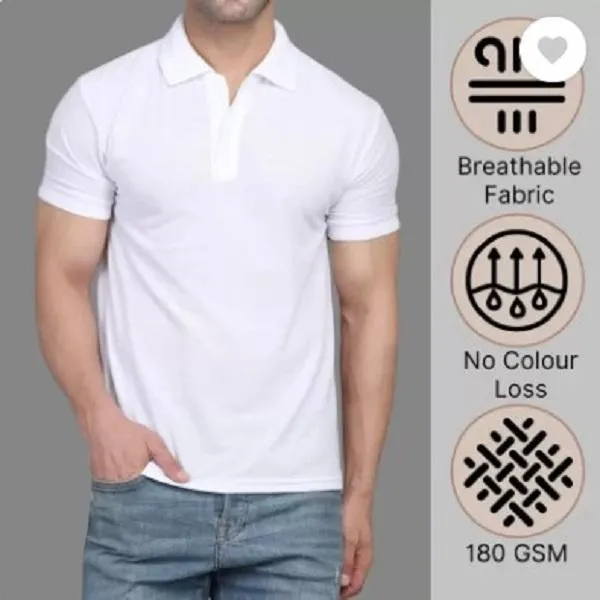 Men Cotton Plain Polo T-Shirt White 180 GSM