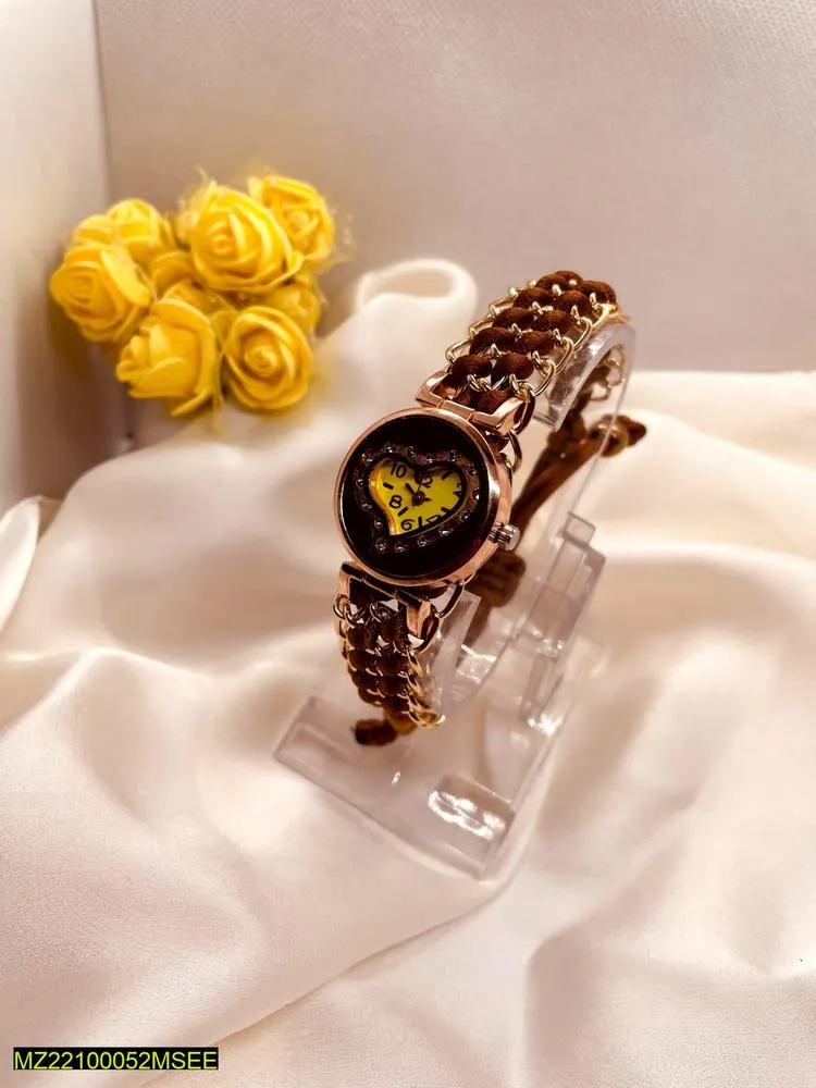  Heart-Shaped Yellow Dial Watch for Girls